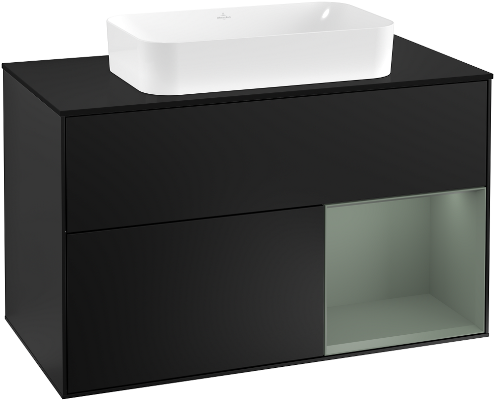 Тумба під раковину Villeroy & Boch Finion 100х50,1 см із підсвічуванням МДФ чорний матовий лак/скло чорне матове G252GMPD