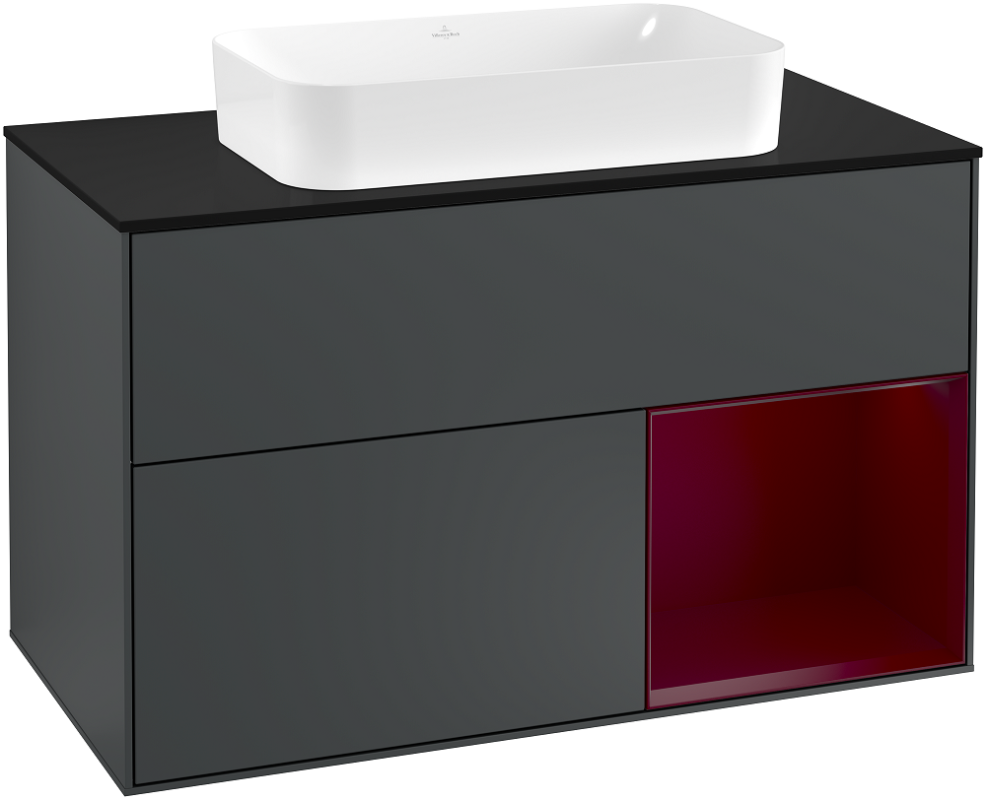 Тумба під раковину Villeroy & Boch Finion 100х50,1 см із підсвічуванням МДФ темно-синій матовий лак/скло чорне матове G252HBHG