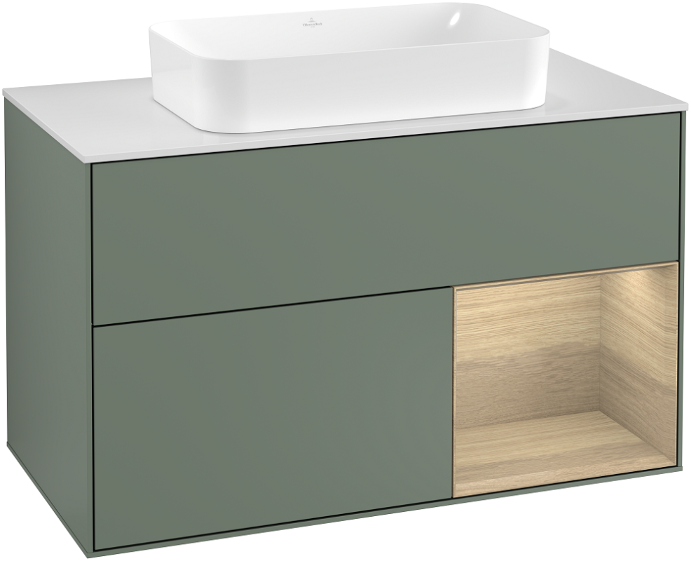 Тумба под раковину Villeroy & Boch Finion 100х50,1 см с подсветкой МДФ оливковый матовый лак/стекло белое матовое G251PCGM