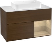 Тумба під раковину Villeroy & Boch Finion 100х50,1 см із підсвічуванням МДФ шпон волоського горіха/скло біле матове G251PCGN