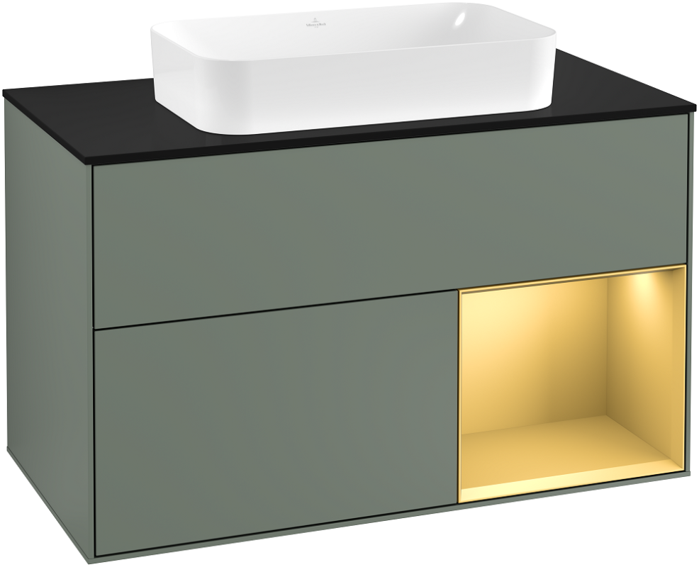Тумба под раковину Villeroy & Boch Finion 100х50,1 см с подсветкой МДФ оливковый матовый лак/стекло черное матовое G252HFGM
