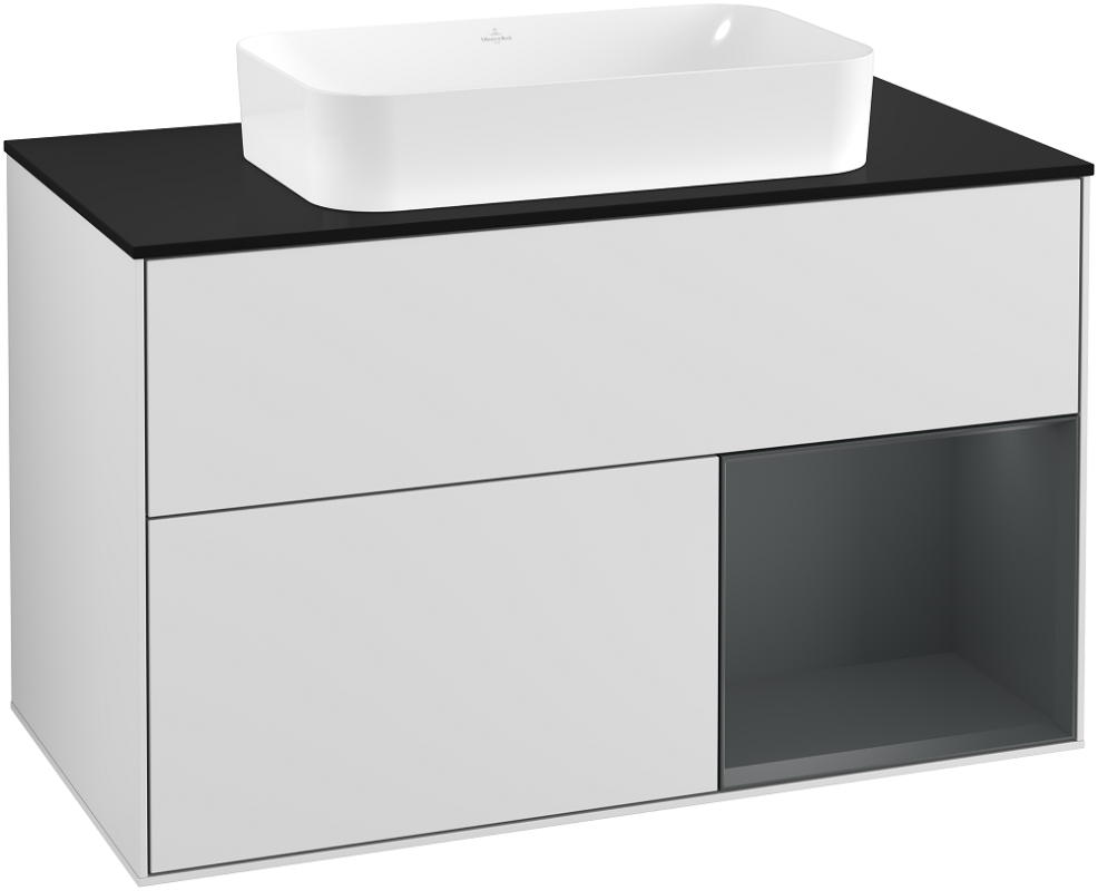 Тумба под раковину Villeroy & Boch Finion 100х50,1 см с подсветкой МДФ белый матовый лак/стекло черное матовое G252HGMT