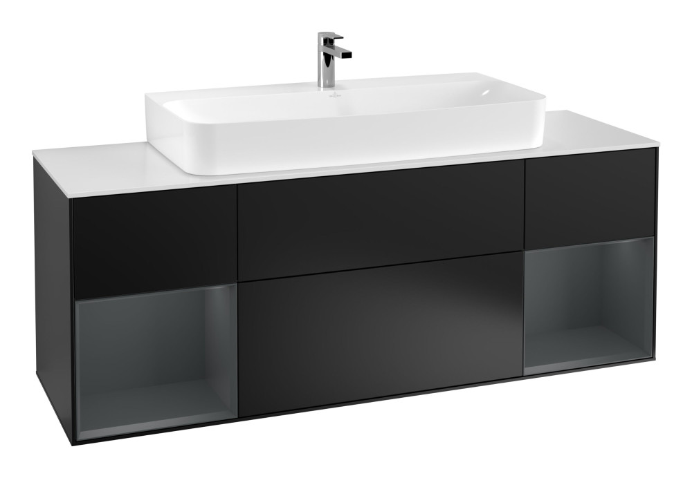 Тумба под раковину Villeroy & Boch Finion 160х50,1 см с подсветкой МДФ черный матовый лак/стекло белое матовое G211HGPD