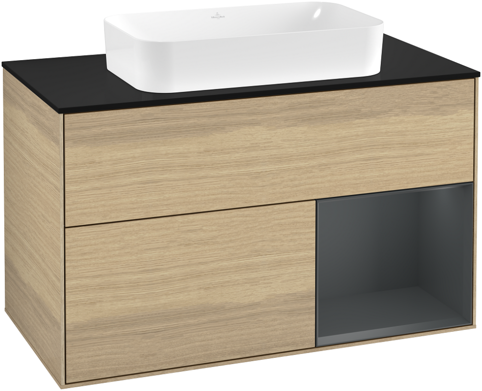 Тумба под раковину Villeroy & Boch Finion 100х50,1 см с подсветкой МДФ шпон дуба/стекло черное матовое G252HGPC