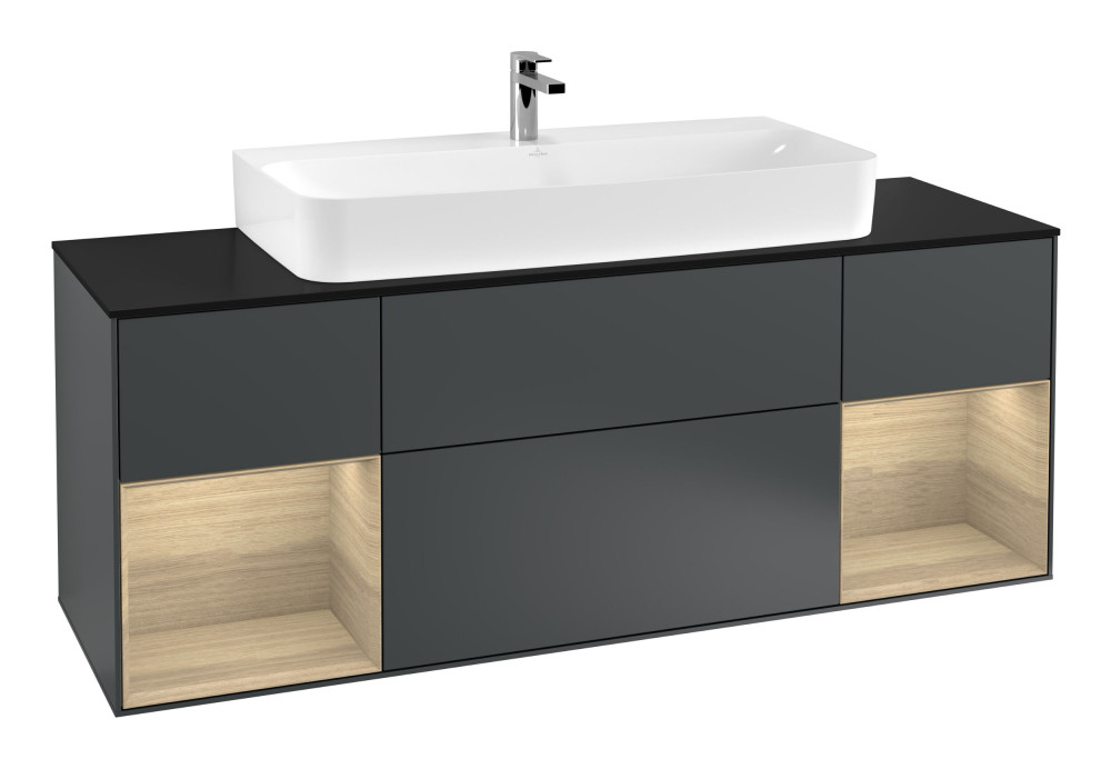 Тумба под раковину Villeroy & Boch Finion 160х50,1 см с подсветкой МДФ темно-синий матовый лак/стекло черное матовое G212PCHG