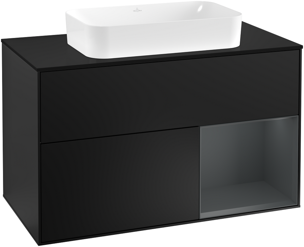 Тумба под раковину Villeroy & Boch Finion 100х50,1 см с подсветкой МДФ черный матовый лак/стекло черное матовое G252HGPD