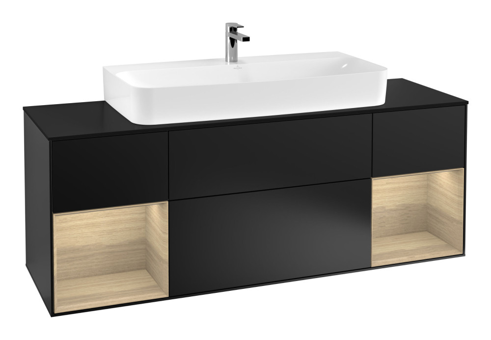 Тумба под раковину Villeroy & Boch Finion 160х50,1 см с подсветкой МДФ черный матовый лак/стекло черное матовое G212PCPD