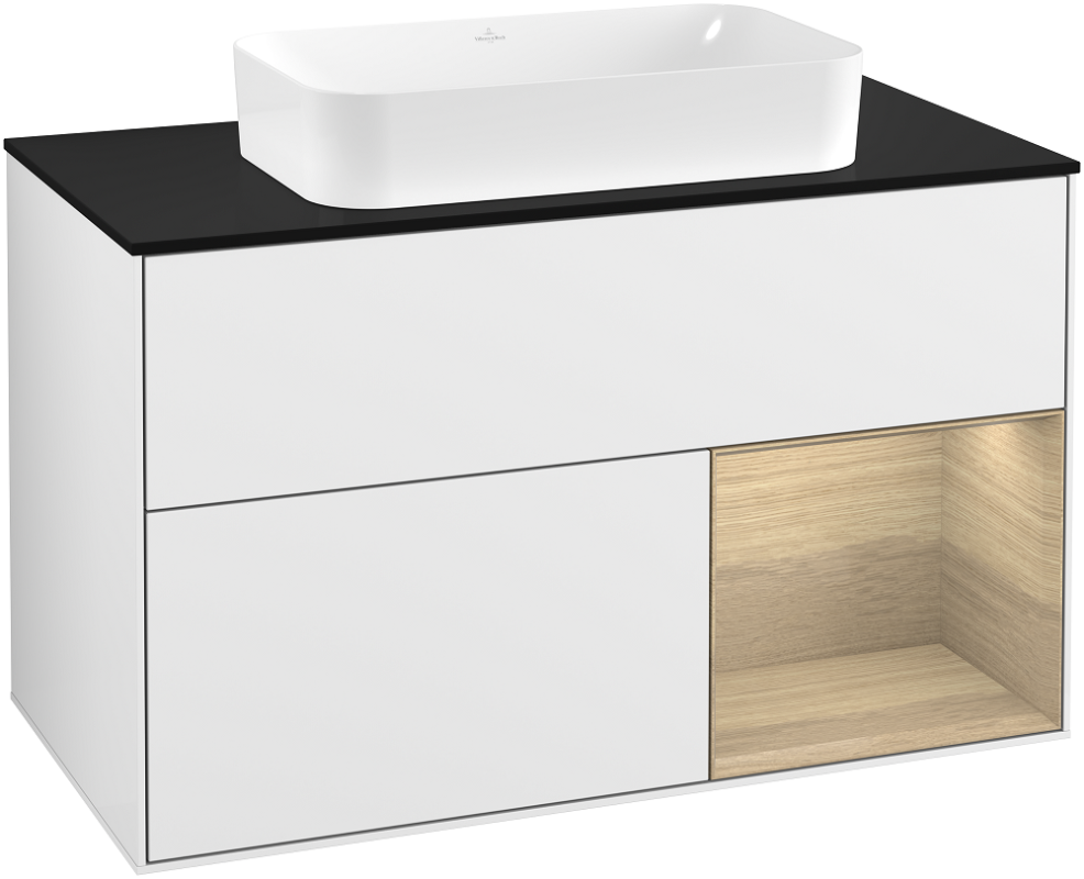 Тумба под раковину Villeroy & Boch Finion 100х50,1 см с подсветкой МДФ глянцевый белый лак/стекло черное матовое G252PCGF