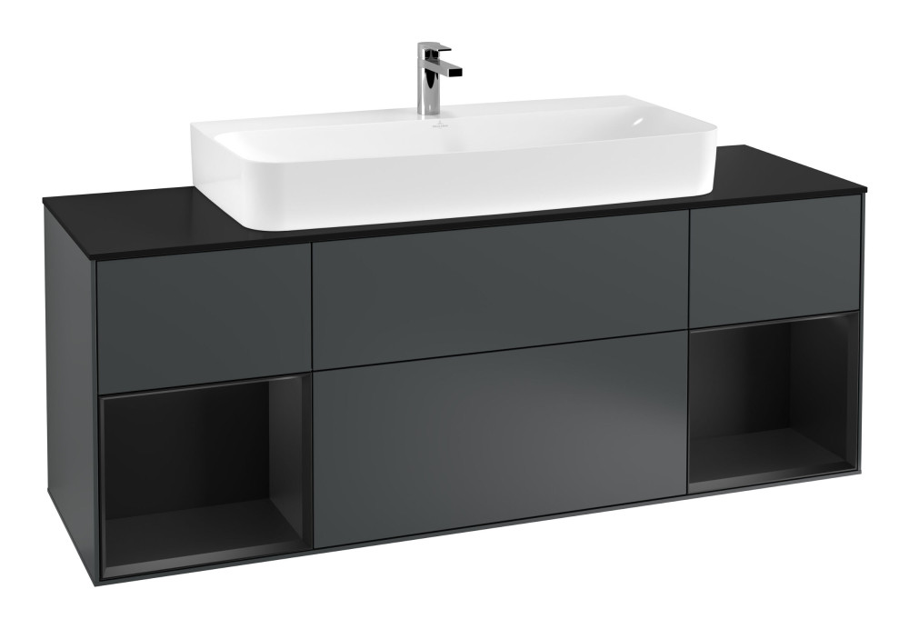 Тумба под раковину Villeroy & Boch Finion 160х50,1 см с подсветкой МДФ темно-синий матовый лак/стекло черное матовое G212PDHG
