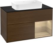 Тумба під раковину Villeroy & Boch Finion 100х50,1 см з підсвічуванням МДФ шпон волоського горіха/скло чорне матове G252PCGN