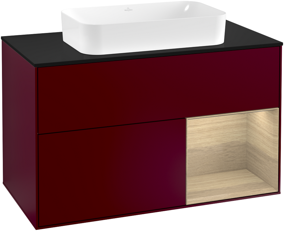 Тумба под раковину Villeroy & Boch Finion 100х50,1 см с подсветкой МДФ пион матовый лак/стекло черное матовое G252PCHB