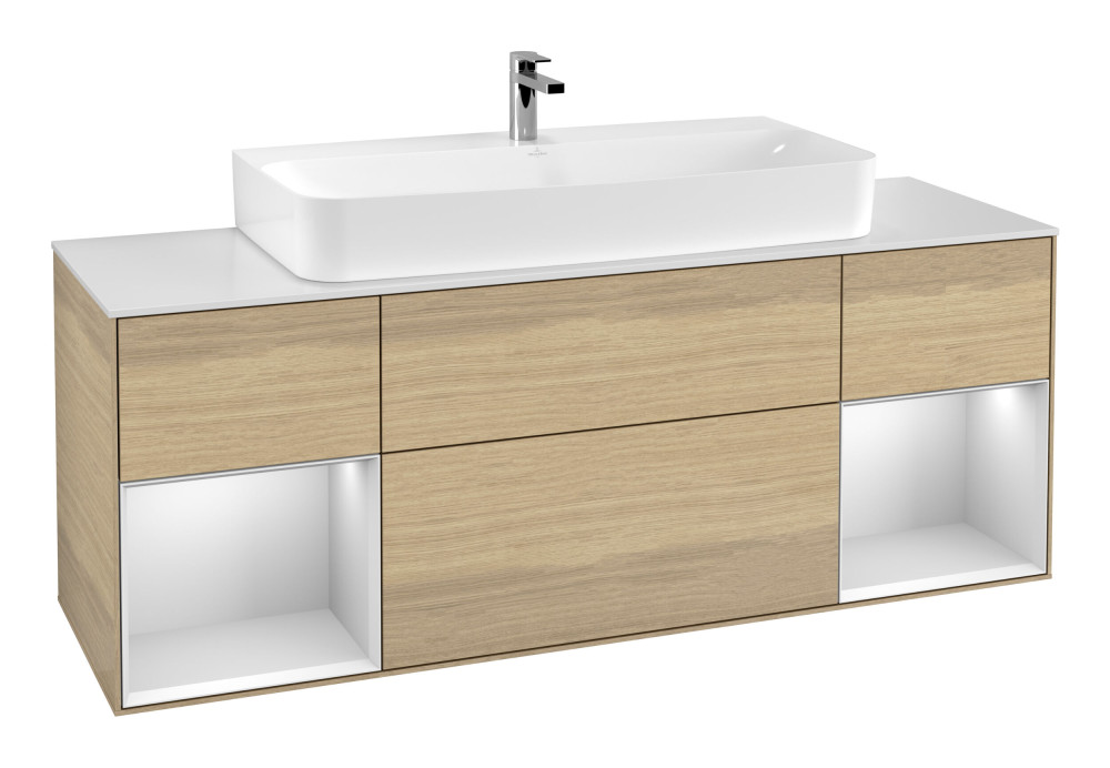 Тумба под раковину Villeroy & Boch Finion 160х50,1 см с подсветкой МДФ шпон дуба/стекло белое матовое G211MTPC