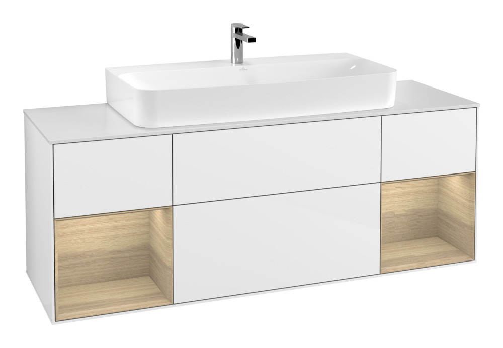 Тумба под раковину Villeroy & Boch Finion 160х50,1 см с подсветкой МДФ глянцевый белый лак/стекло белое матовое G211PCGF