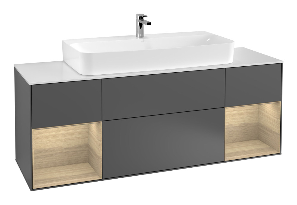 Тумба под раковину Villeroy & Boch Finion 160х50,1 см с подсветкой МДФ антрацит матовый лак/стекло белое матовое G211PCGK