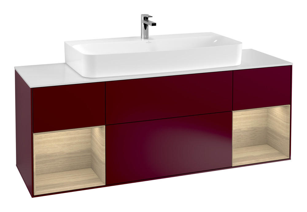 Тумба під раковину Villeroy & Boch Finion 160х50,1 см з підсвічуванням МДФ півонія матовий лак/скло біле матове G211PCHB