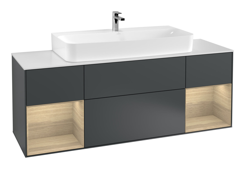 Тумба под раковину Villeroy & Boch Finion 160х50,1 см с подсветкой МДФ темно-синий матовый лак/стекло белое матовое G211PCHG