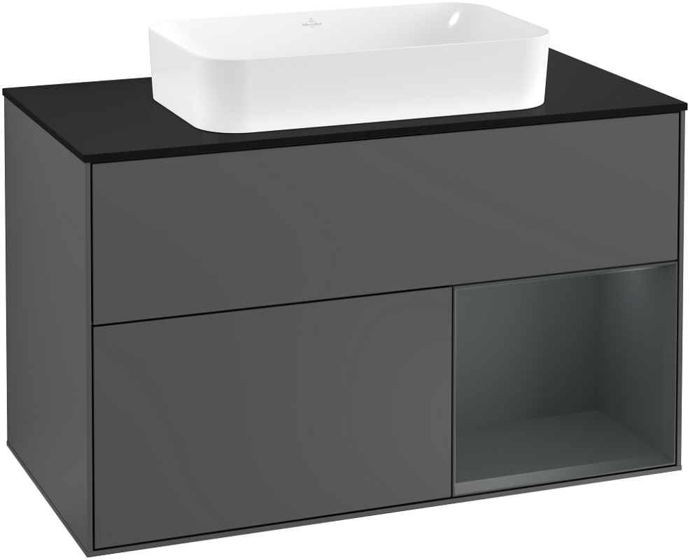 Тумба под раковину Villeroy & Boch Finion 100х50,1 см с подсветкой МДФ антрацит матовый лак/стекло черное матовое G252HGGK