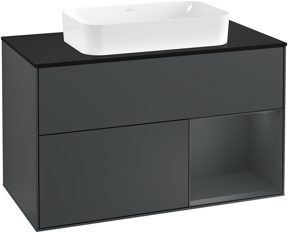 Тумба под раковину Villeroy & Boch Finion 100х50,1 см с подсветкой МДФ темно-синий матовый лак/стекло черное матовое G252HGHG