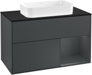 Тумба под раковину Villeroy & Boch Finion 100х50,1 см с подсветкой МДФ темно-синий матовый лак/стекло черное матовое G252HGHG