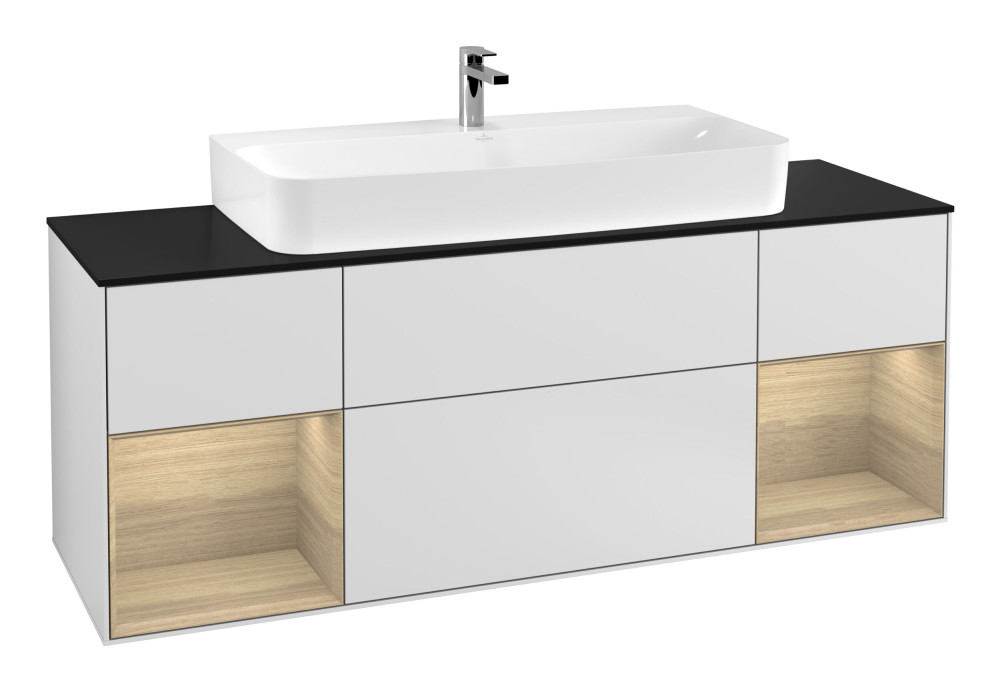 Тумба под раковину Villeroy & Boch Finion 160х50,1 см с подсветкой МДФ белый матовый лак/стекло черное матовое G212PCMT