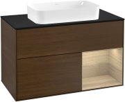 Тумба под раковину Villeroy & Boch Finion 100х50,1 см с подсветкой МДФ шпон грецкого ореха/стекло черное матовое G252PCGN