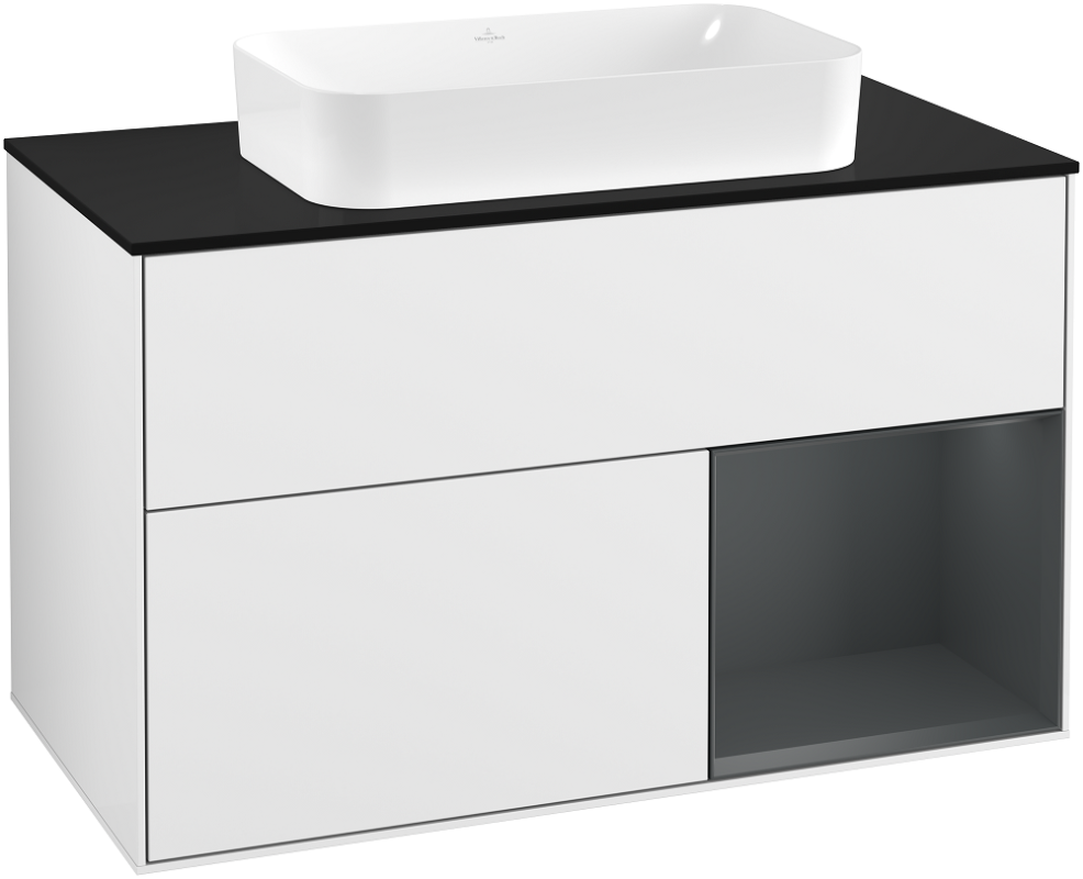 Тумба під раковину Villeroy & Boch Finion 100х50,1 см з підсвічуванням МДФ білий глянцевий лак/скло чорне матове G252HGGF