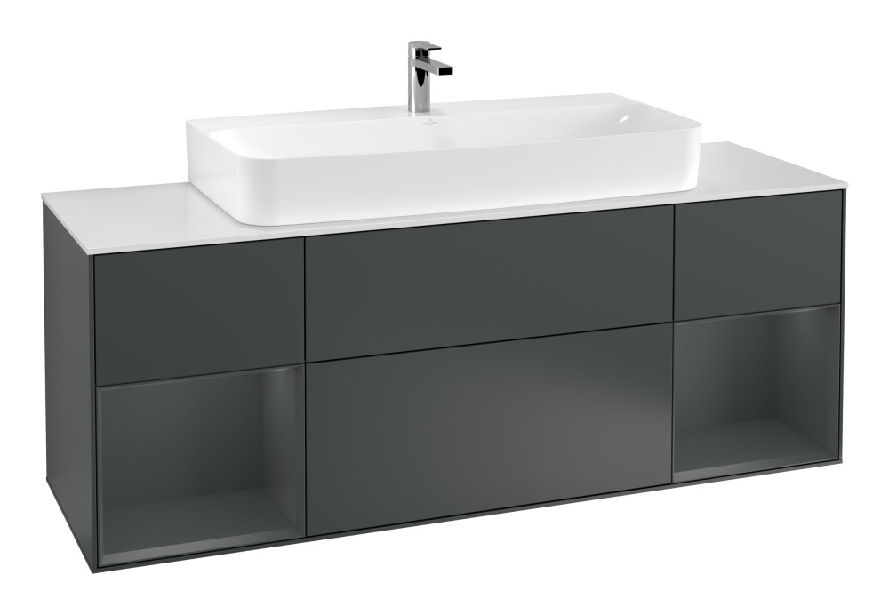 Тумба под раковину Villeroy & Boch Finion 160х50,1 см с подсветкой МДФ темно-синий матовый лак/стекло белое матовое G211HGHG