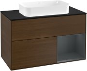 Тумба під раковину Villeroy & Boch Finion 100х50,1 см з підсвічуванням МДФ шпон волоського горіха/скло чорне матове G252HGGN