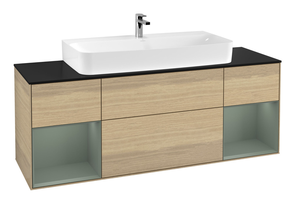 Тумба под раковину Villeroy & Boch Finion 160х50,1 см с подсветкой МДФ шпон дуба/стекло черное матовое G212GMPC