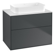 Тумба под раковину Villeroy & Boch Finion 80х50,1 см МДФ темно-синий матовый лак/стекло белое матовое F63100HG