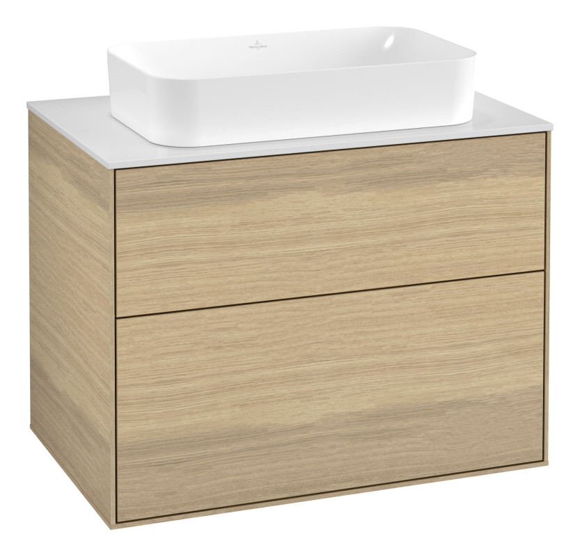 Тумба под раковину Villeroy & Boch Finion 80х50,1 см МДФ шпон дуба/стекло белое матовое F63100PC