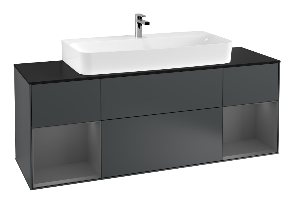 Тумба під раковину Villeroy & Boch Finion 160х50,1 см із підсвічуванням МДФ темно-синій матовий лак/скло чорне матове G212GKHG