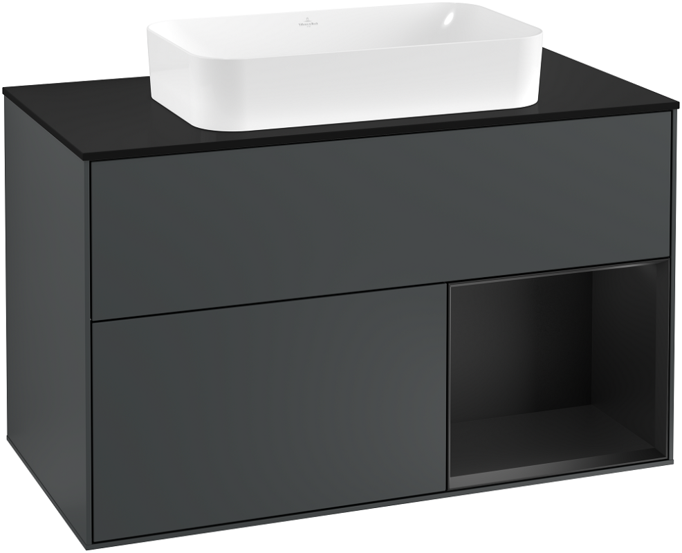 Тумба под раковину Villeroy & Boch Finion 100х50,1 см с подсветкой МДФ темно-синий матовый лак/стекло черное матовое G252PDHG