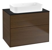 Тумба під раковину Villeroy & Boch Finion 80х50,1 см ДСП шпон волоського горіха/скло чорне матове F63200GN