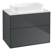 Тумба під раковину Villeroy & Boch Finion 80х50,1 см МДФ темно-синій матовий лак/скло біле матове F63100HG