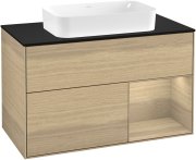 Тумба під раковину Villeroy & Boch Finion 100х50,1 см із підсвічуванням МДФ шпон дуба/скло чорне матове G252PCPC