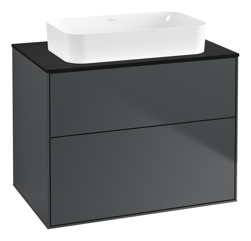 Тумба под раковину Villeroy & Boch Finion 80х50,1 см МДФ темно-синий матовый лак/стекло черное матовое F63200HG