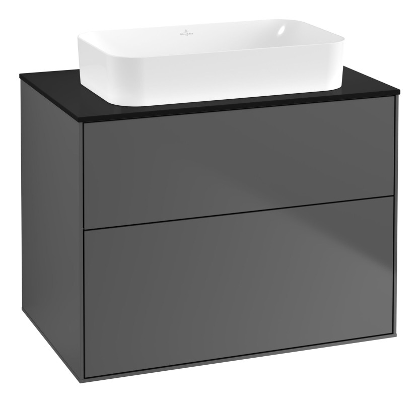 Тумба под раковину Villeroy & Boch Finion 80х50,1 см с подсветкой МДФ антрацит матовый лак/стекло черное матовое G63200GK