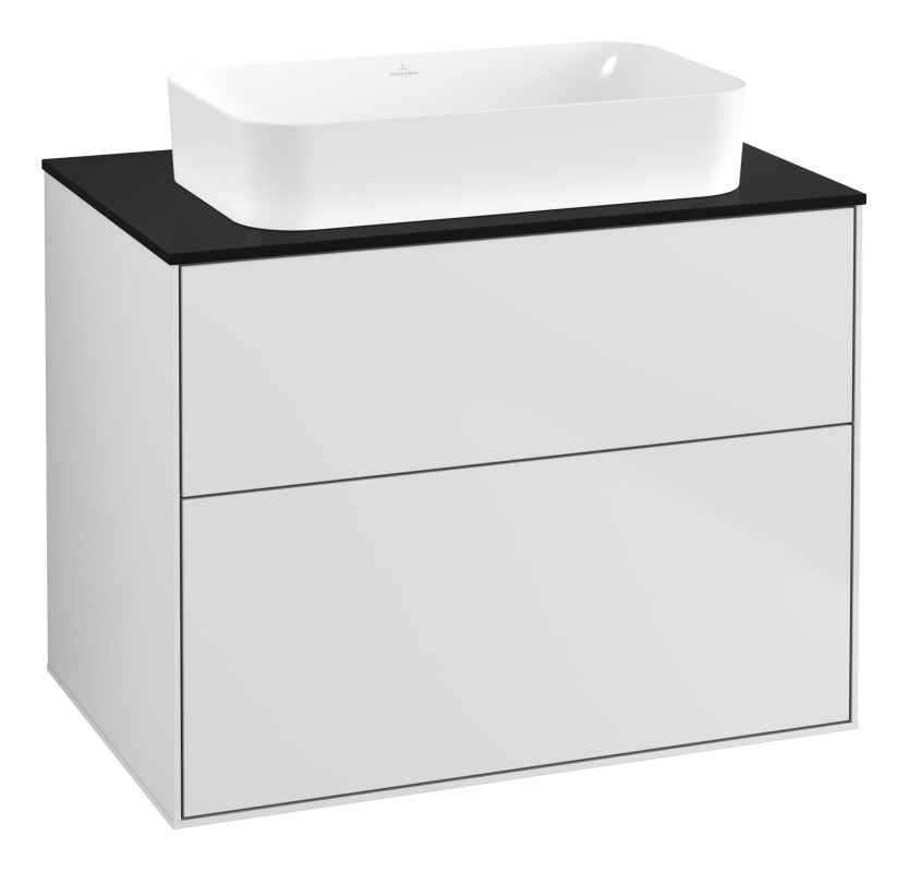 Тумба под раковину Villeroy & Boch Finion 80х50,1 см с подсветкой МДФ белый матовый лак/стекло черное матовое G63200MT