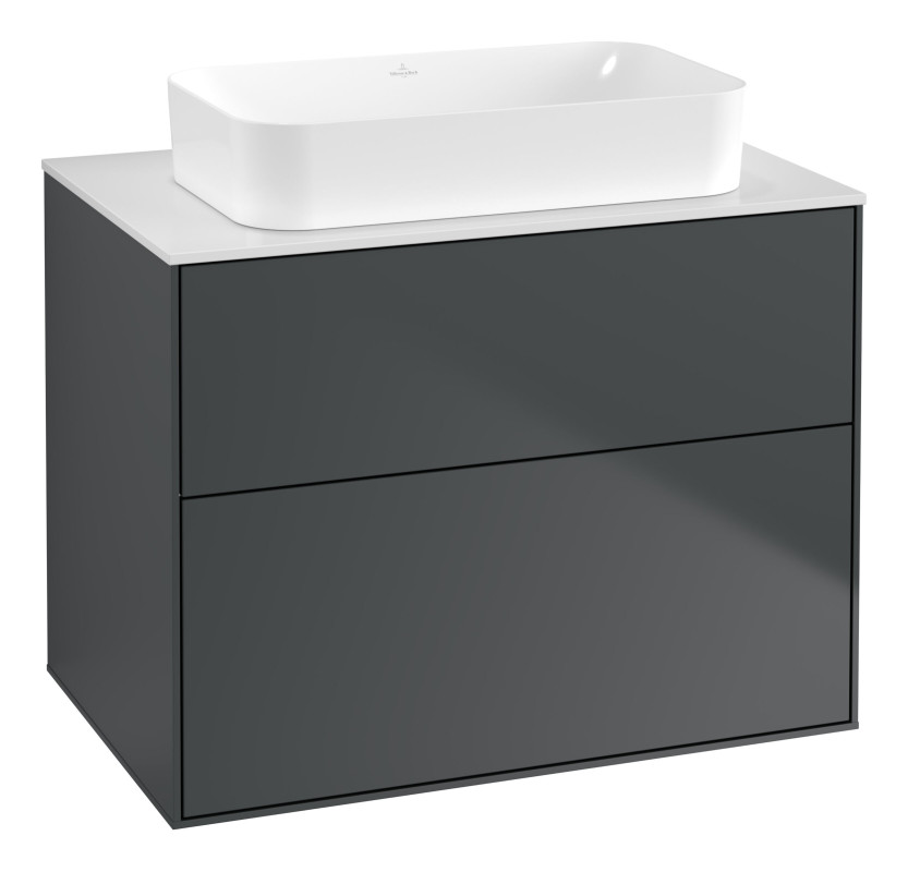 Тумба под раковину Villeroy & Boch Finion 80х50,1 см с подсветкой МДФ темно-синий матовый лак/стекло белое матовое G63100HG