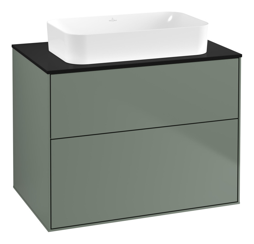 Тумба под раковину Villeroy & Boch Finion 80х50,1 см с подсветкой МДФ оливковый матовый лак/стекло черное матовое G63200GM