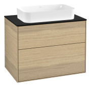 Тумба под раковину Villeroy & Boch Finion 80х50,1 см с подсветкой ДСП шпон дуба/стекло черное матовое G63200PC