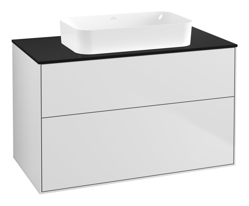 Тумба под раковину Villeroy & Boch Finion 100х50,1 см МДФ белый матовый лак/стекло черное матовое F64200MT