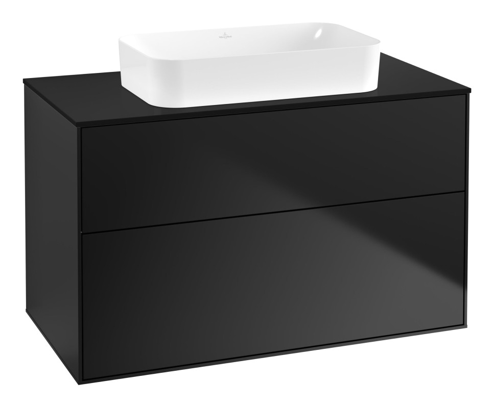 Тумба під раковину Villeroy & Boch Finion 100х50,1 см МДФ чорний матовий лак/скло чорне матове F64200PD