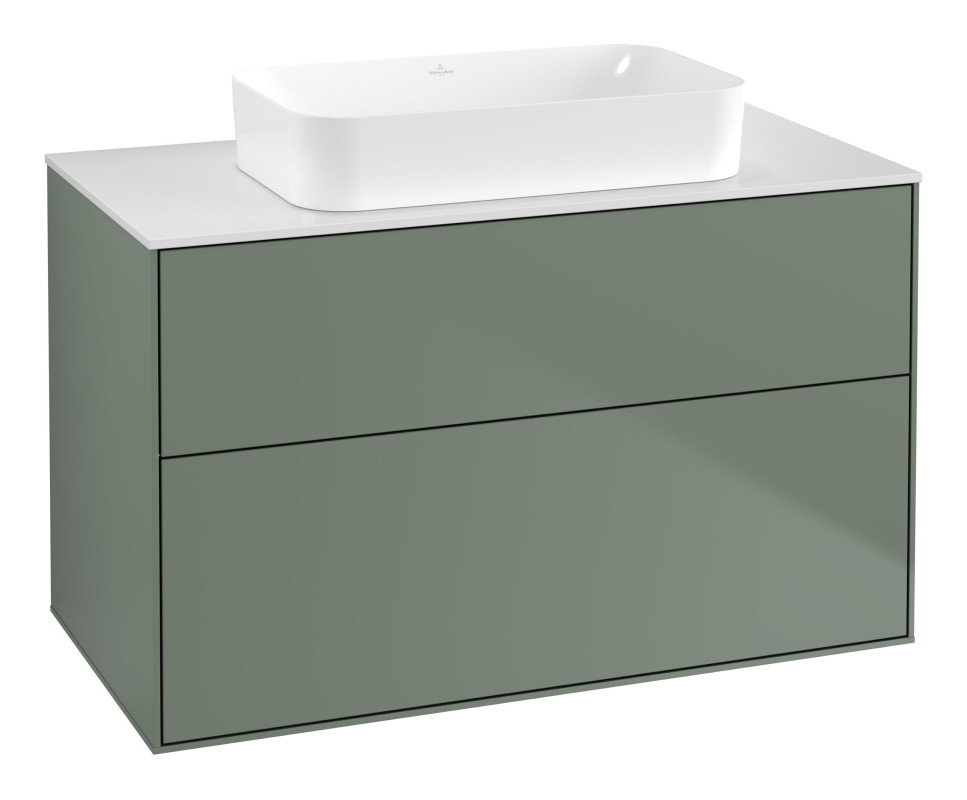 Тумба под раковину Villeroy & Boch Finion 100х50,1 см МДФ оливковый матовый лак/стекло белое матовое F64100GM