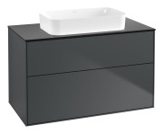 Тумба под раковину Villeroy & Boch Finion 100х50,1 см МДФ темно-синий матовый лак/стекло черное матовое F64200HG