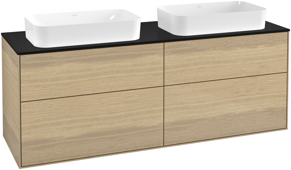 Тумба под раковину Villeroy & Boch Finion 160х50,1 см МДФ шпон дуба/стекло черное матовое F31200PC