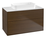 Тумба под раковину Villeroy & Boch Finion 100х50,1 см с подсветкой МДФ шпон грецкого ореха/стекло белое матовое G64100GN