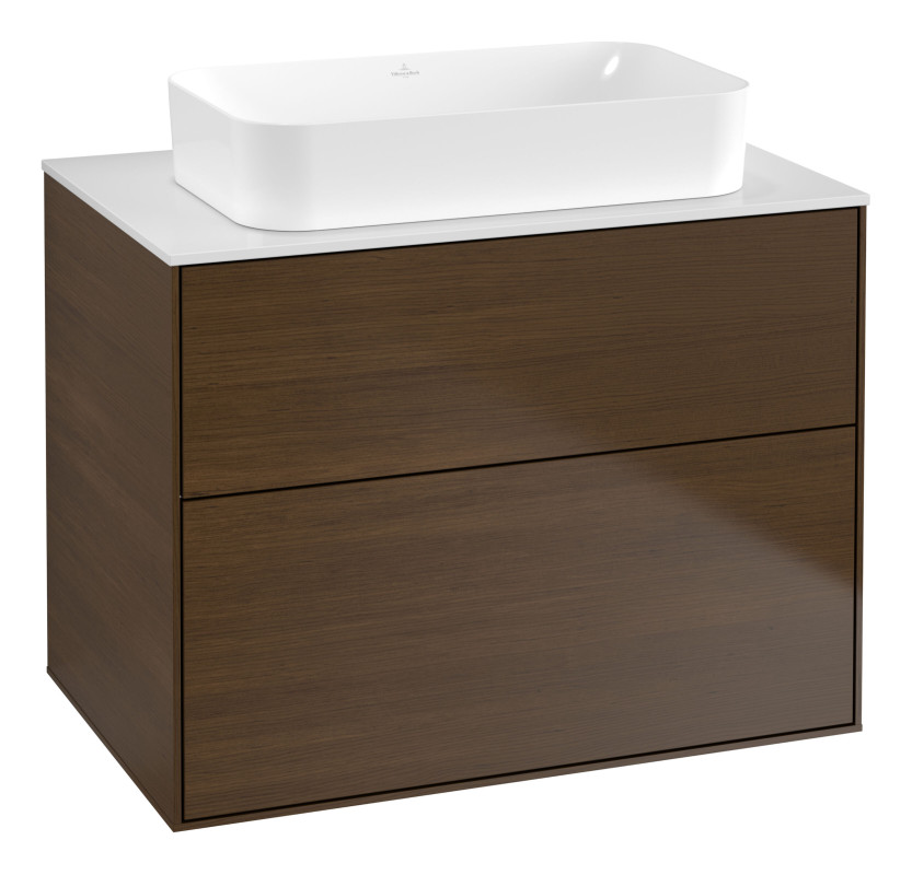 Тумба под раковину Villeroy & Boch Finion 80х50,1 см с подсветкой МДФ шпон грецкого ореха/стекло белое матовое G63100GN