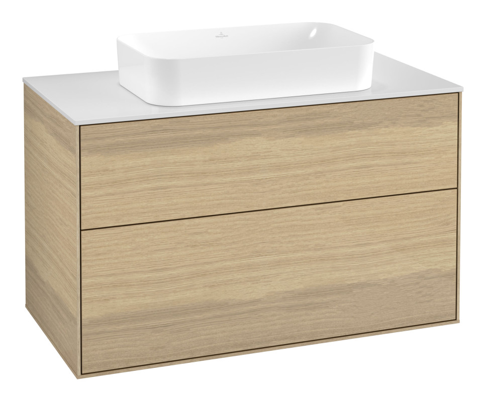 Тумба под раковину Villeroy & Boch Finion 100х50,1 см с подсветкой МДФ шпон дуба/стекло белое матовое G64100PC